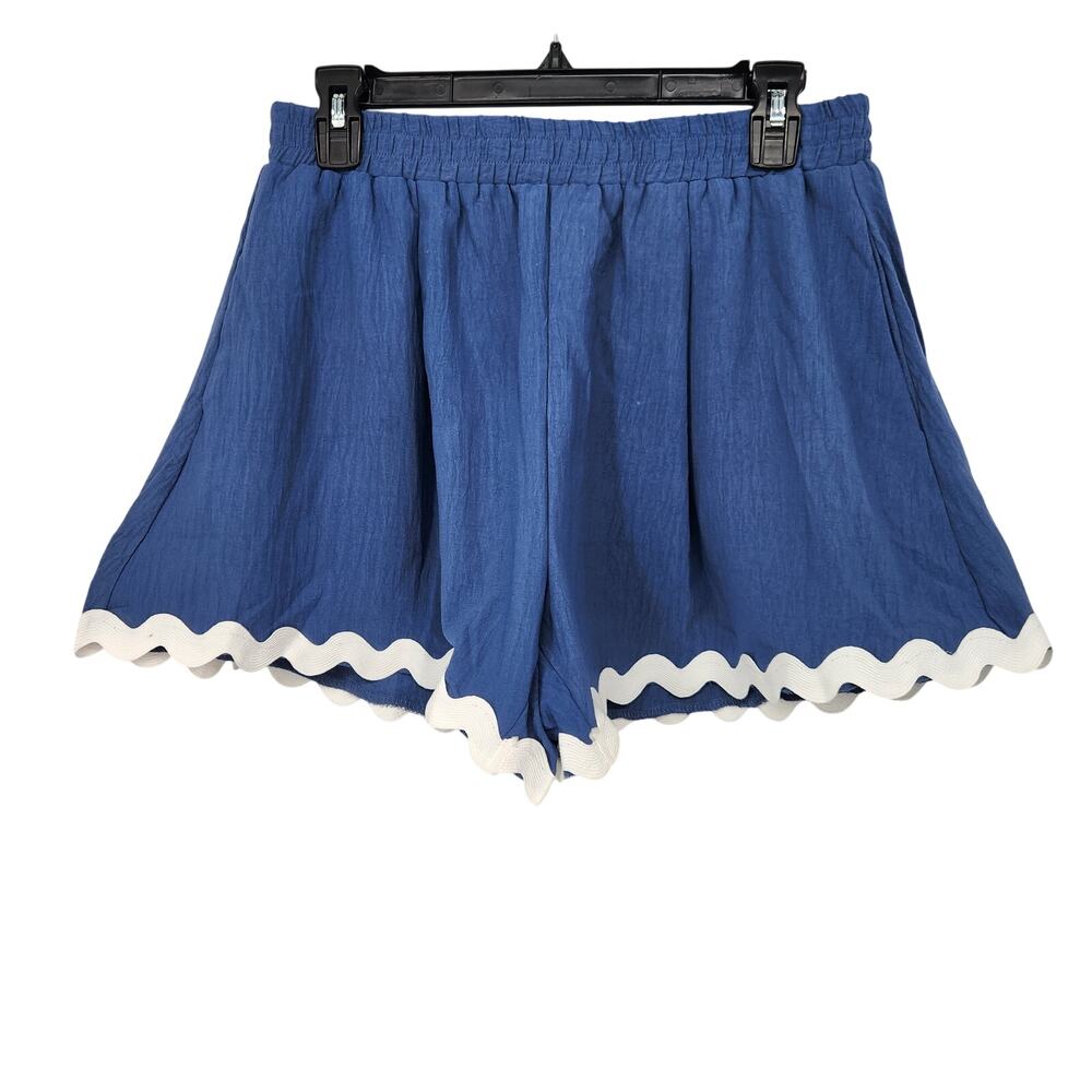 NWT Blooming Jelly Blue Scalloped White Rickrack Wide Leg Pull-on Shorts Women L